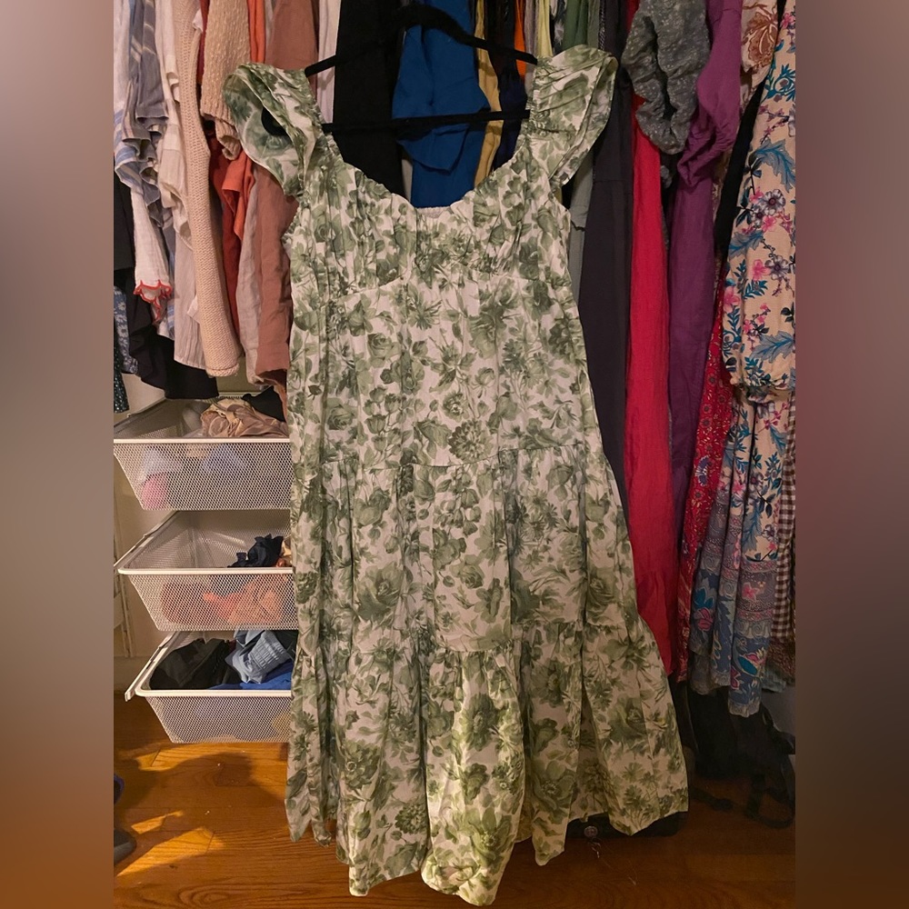 Abercrombie & Fitch Ruffle Sleeve Poplin Midaxi Dress
